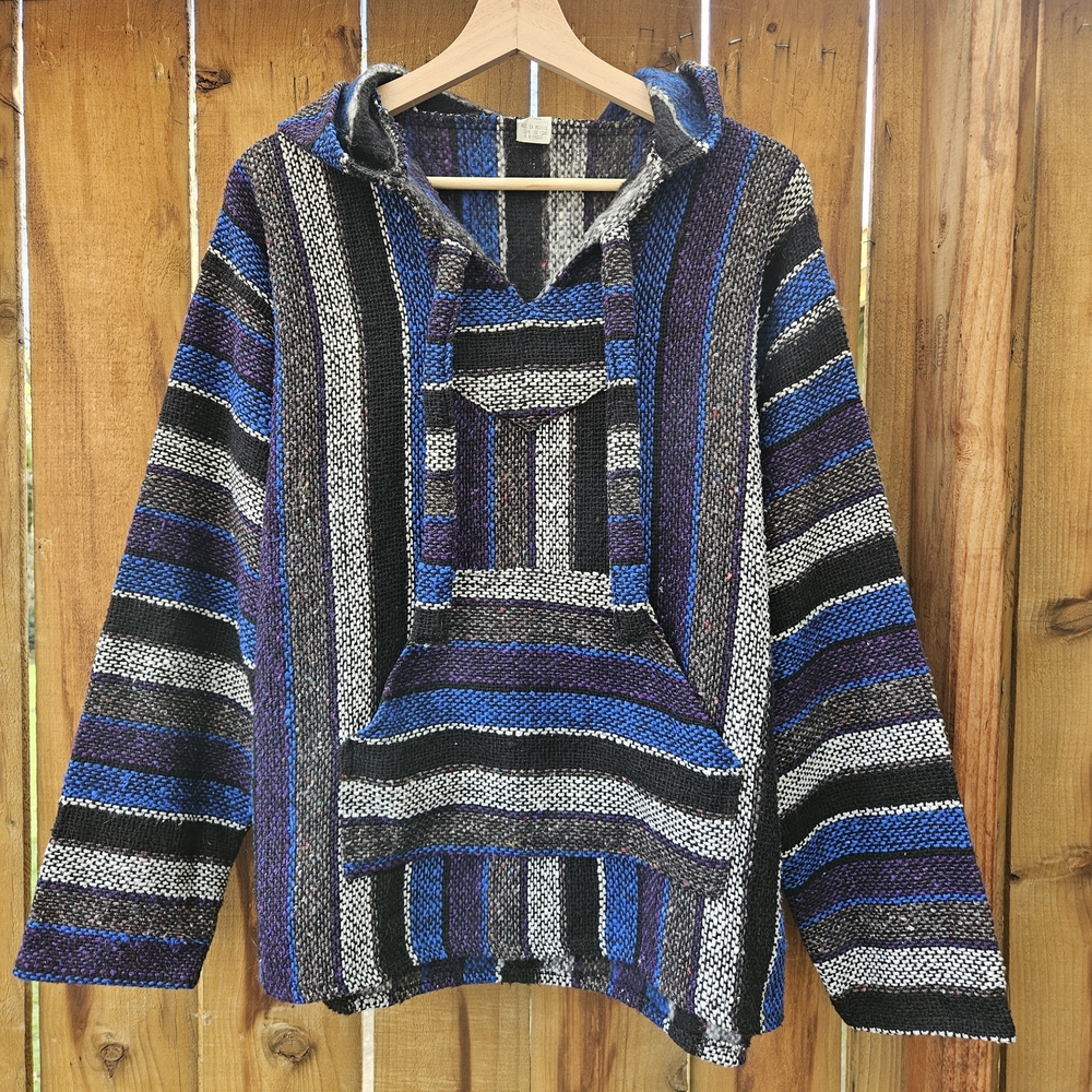 Made In Mexico Molina Baja Hooded Striped Sweater - Blue, Black, Purp, Sz S/ M